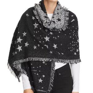 Rebecca Minkoff Metallic Reversible Star Intarsia Bouclé Scarf, Black/Silver, OS